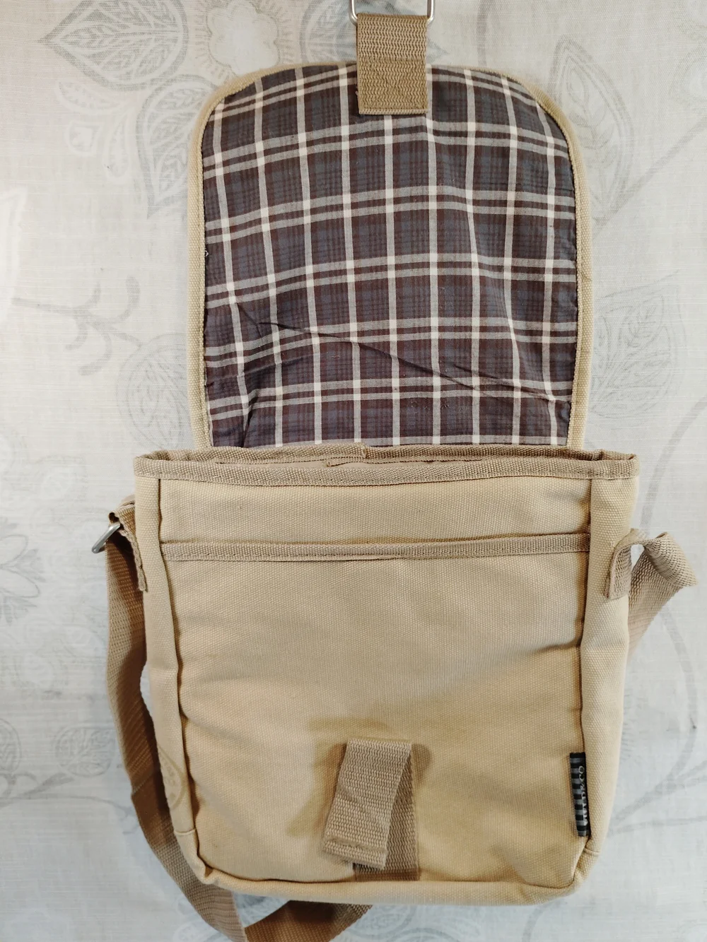 Unbranded Tan Canvas Messenger Bag with Brown Leather Flap